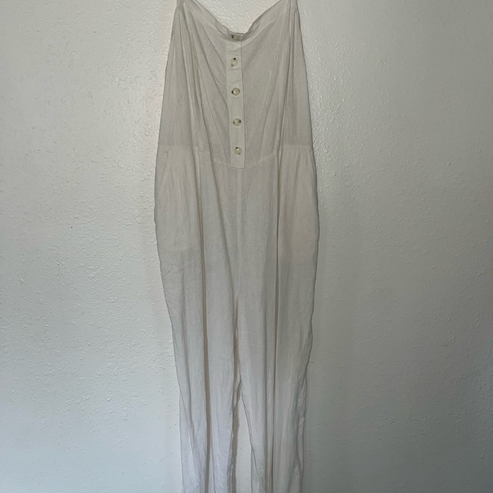 Old Navy Off-white Linen Blend Button-Front Jumpsuit